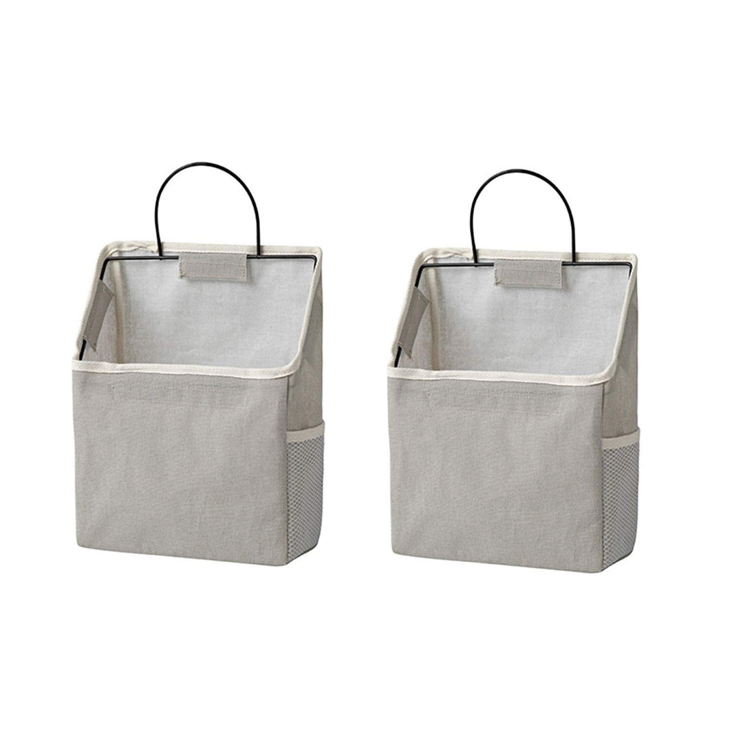 2 Pcs Wall-Hanging Storage Bags, Desktop Organizer Basket Cotton Linen Hanging Storage Basket for Kitchen,Bderoom,Living Room