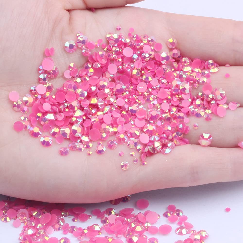 Mixed 1000pcs 2-6mm Dark Rose AB Resin Nail Rhinestones 3D Non Hotfix Glitter Round Flatback Nail Stones Strass Gems Diamonds DIY Nail Art Decoration (17 Dark Rose AB)
