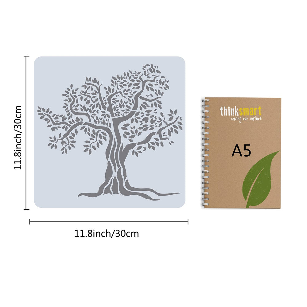 Large Tree of Life Stencil Template 12x12 Inch Reusable Plant Sign Home Decoration Stencil Plastic Tree Painting Stencils Square for Painting on Wood Wall Scrapbook Card Floor Drawing