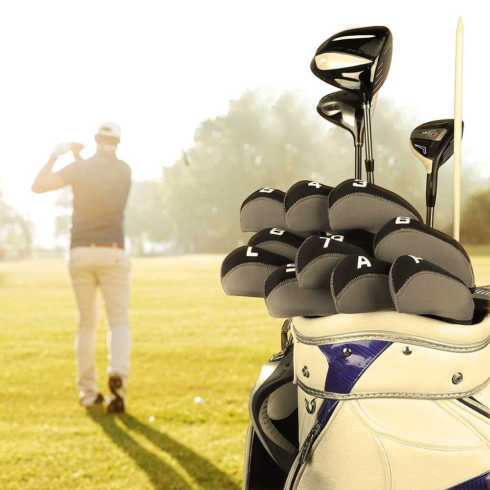 11pcs/Set Neoprene Iron Headcover Set with Large No. for All Brands Callaway,Ping,Taylormade,Cobra Etc. (Gray &amp; Black)
