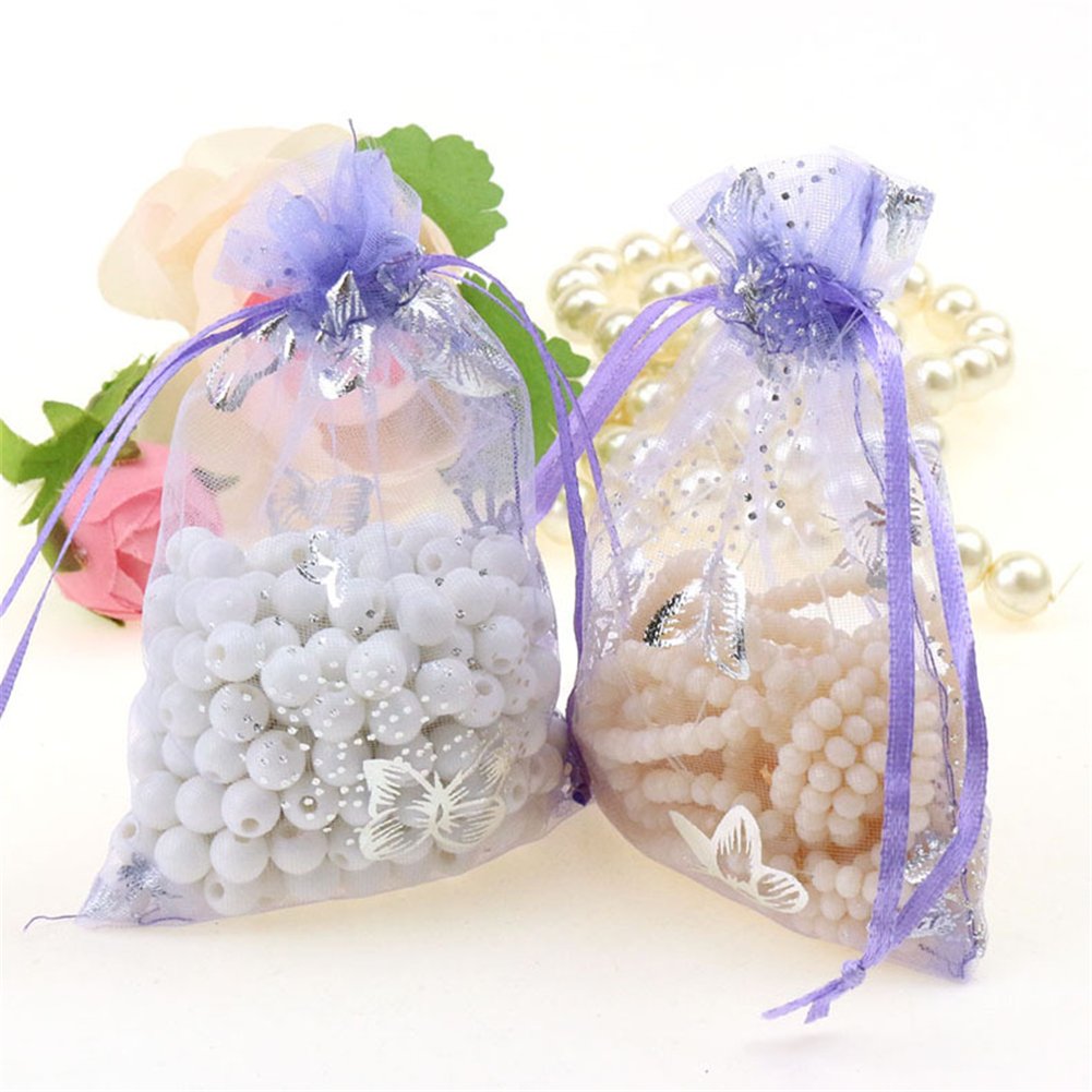 100pcs Organza Wedding Party Gift Bags Butterfly Drawst