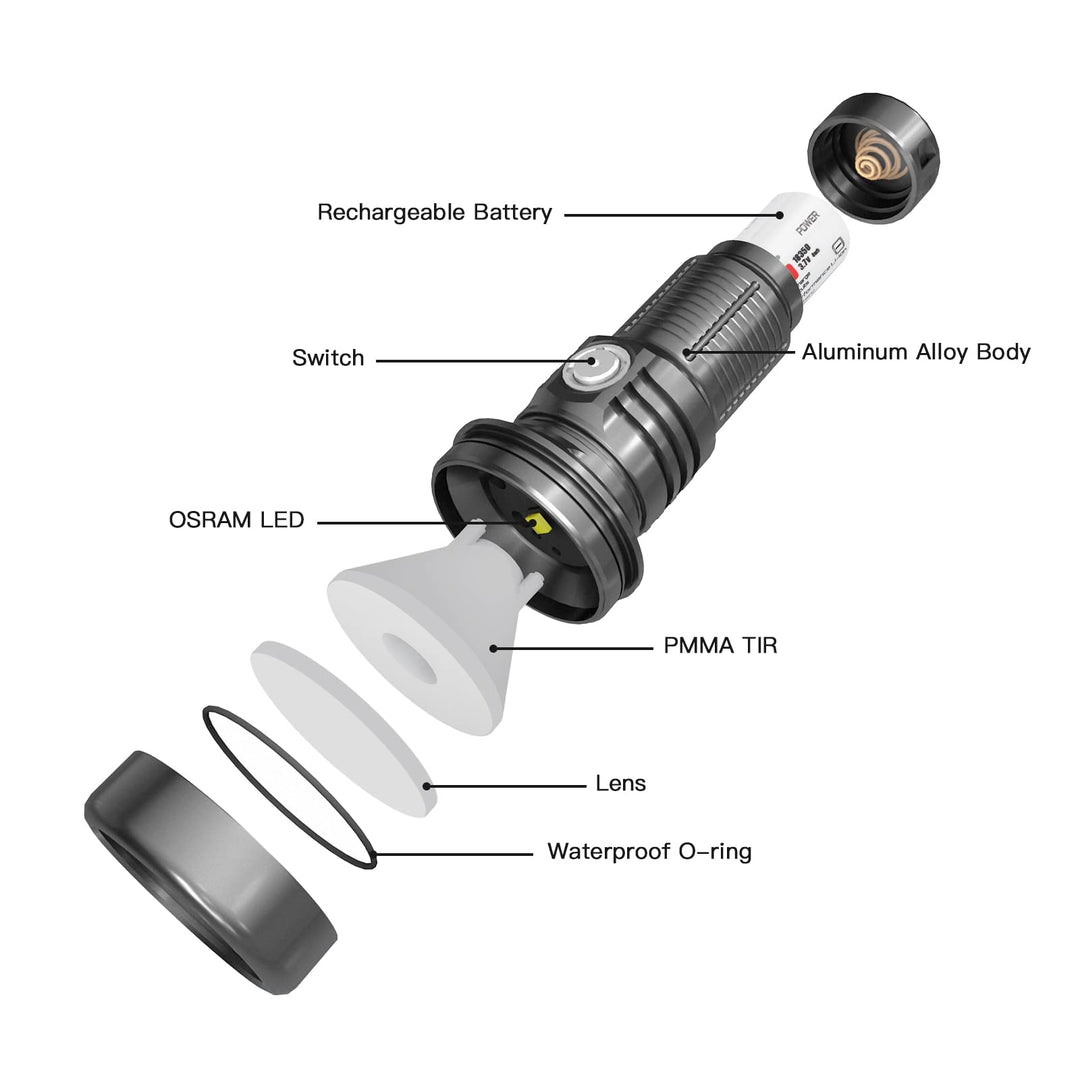 LED Flashlight Rechargeable, Catapult Mini 598 Meters Long Throw, High 680 Lumens Searchlight for Law Enforcement, Search and Rescue, Emergency Signaling, and Land Management - Metal Grey CW