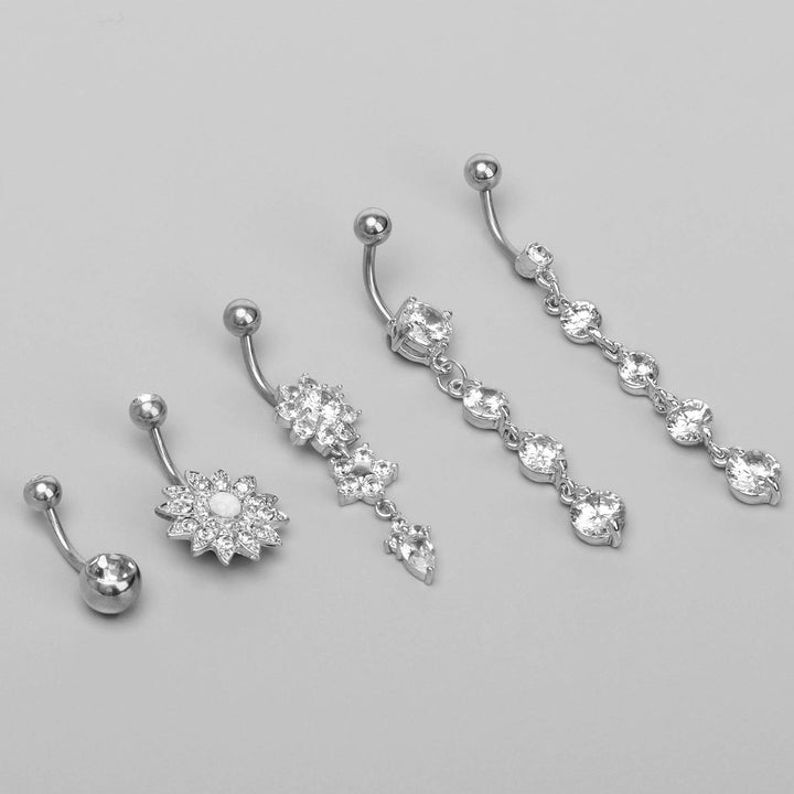 Dangle Belly Button Rings Surgical Stainless Steel for Women 5 PCS Set (Rose Gold)