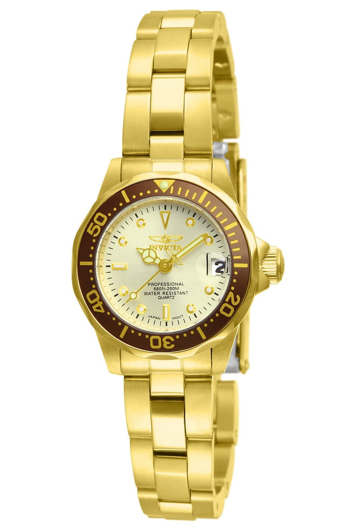Women&#39;s 12527 Pro-Diver 18k Gold Ion-Plated Stainless Steel and Champagne Dial Bracelet Watch