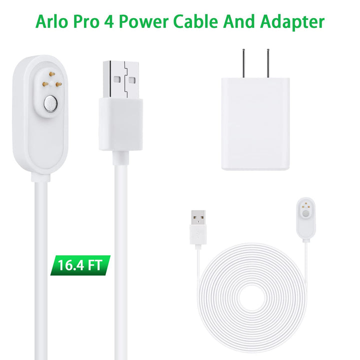 2Pack 16.4Ft/5m Power Cable for Arlo Pro 3/Pro 3 Floodlight/Arlo Pro 4/Arlo Pro 5S/Arlo Ultra/Arlo Ultra 2 Camera, Weatherproof Outdoor Magnetic Charging Cable with Power Adapter - White