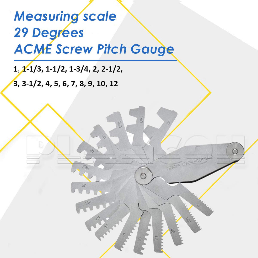 29 Degree Acme Screw Pitch Gauge Stainless Steel Thread Pitch Measuring Tool Set T-Thread Cutting Gage 16pcs