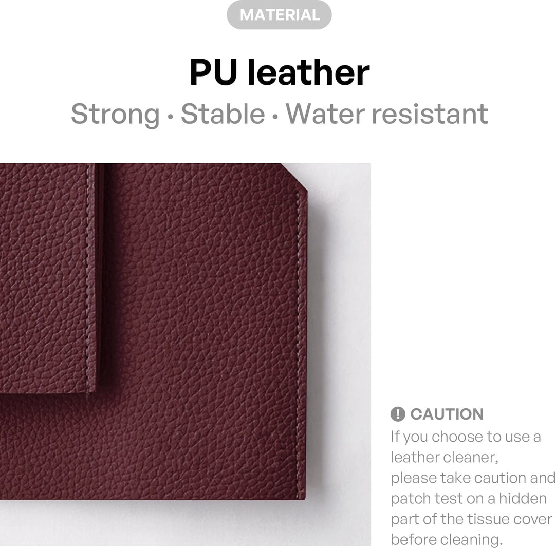 Tissue Box Cover, [Refined] Modern PU Leather Square Tissue Box Holder - Decorative Holder/Organizer for Bathroom Vanity Countertop, Night Stands, Office Desk &amp; Car 5X5X5 - Wine