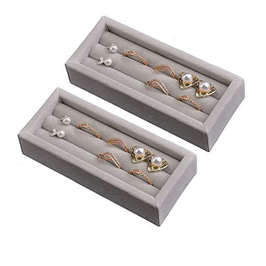 2 Slots Velvet Small Ring Organizer Set of 2 Earrings Trays Showcase Display Storage Insert Holder for Jewelry Box, Drawer, Dresser