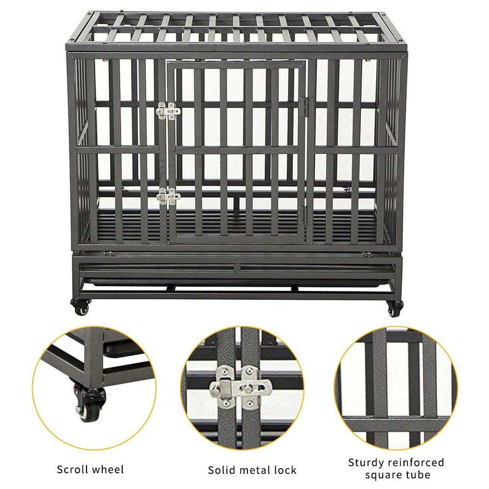 38 Inch Heavy Duty Dog Cage Metal Kennel and Crate for Large Dogs,Easy to Assemble Pet Playpen with Four Wheels,Black … …