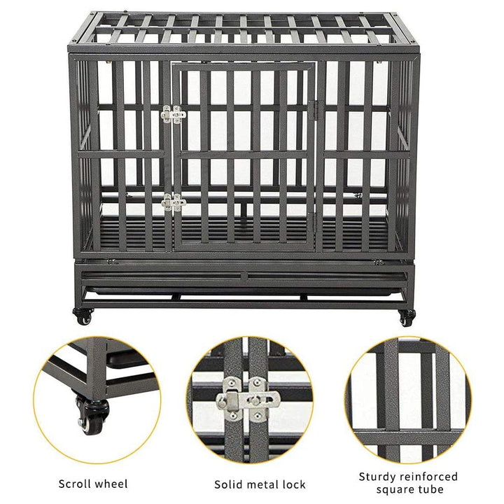 38 Inch Heavy Duty Dog Cage Metal Kennel and Crate for Large Dogs,Easy to Assemble Pet Playpen with Four Wheels,Black … …