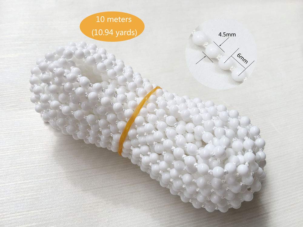 10 Meters (10.94 Yards) with 10 PCS of Connectors for Roller Blind Bead Chain Cord Venetian Honeycomb Vertical Shade Blind Cord for Roller Blind Replacement Parts Repair Fittings (White)