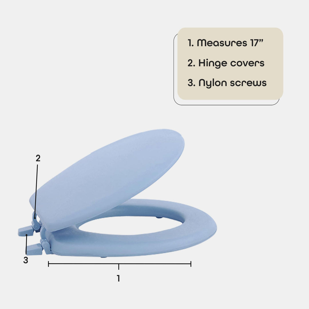 Soft Standard Vinyl Toilet Seat, Light Blue - 17 Inch Soft Vinyl Cover with Comfort Foam Cushioning - Fits All Standard Size Fixtures - Easy to Install Fantasia by Achim Home Decor