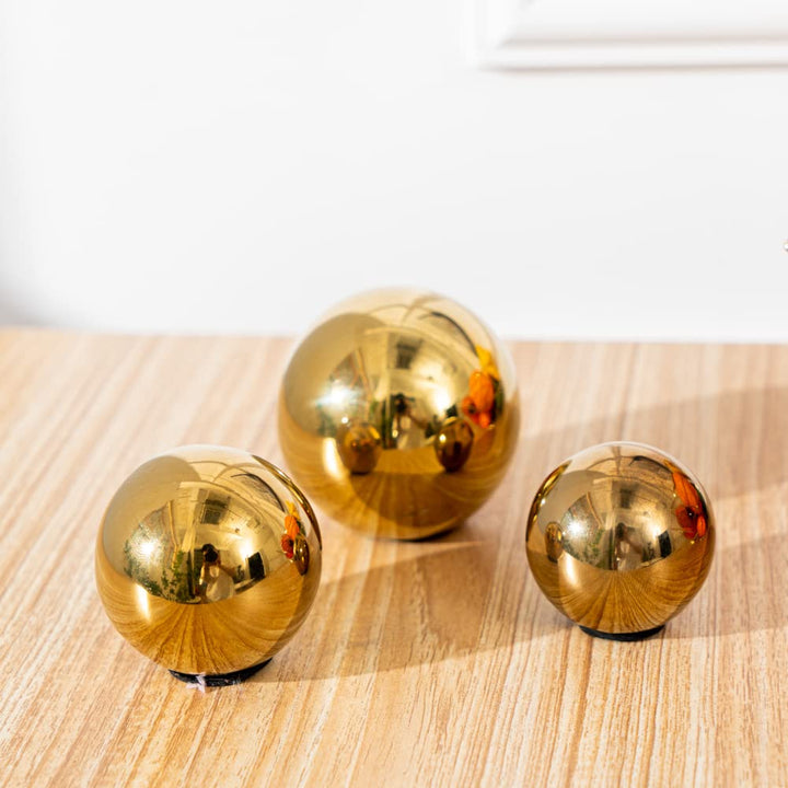 Decorative Orbs Abstract Art Ball (Set of 3) Ceramic Statue Sculpture Decoration Ornaments for Living Room Dining Room Office Cabinet Bar Shelves Table Center Pieces (Golden Ball WG123)