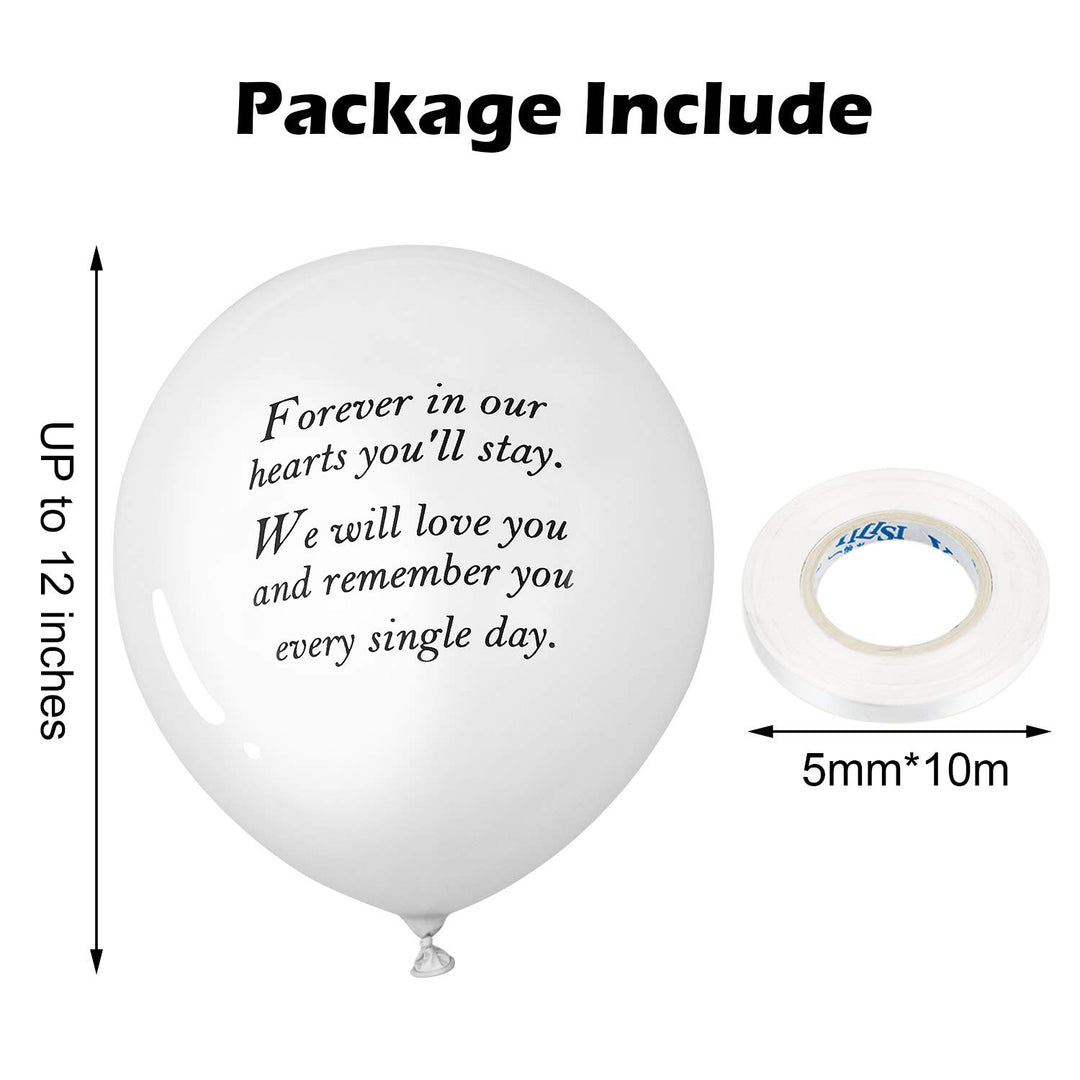 Gejoy 50 Pieces Memorial Balloons Biodegradable Remembrance Balloons White Funeral Balloons and 3 Pieces Balloon Ribbon for Balloon Release, Funeral Decoration