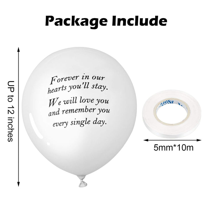 Gejoy 50 Pieces Memorial Balloons Biodegradable Remembrance Balloons White Funeral Balloons and 3 Pieces Balloon Ribbon for Balloon Release, Funeral Decoration