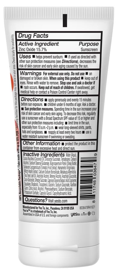 Yes To Tomatoes Fragrance-Free Clarifying Mineral Lotion SPF 30 Sunscreen For Blemish-Prone Skin, Natural Vegan &amp; Cruelty Free, 1.7 Fl Oz