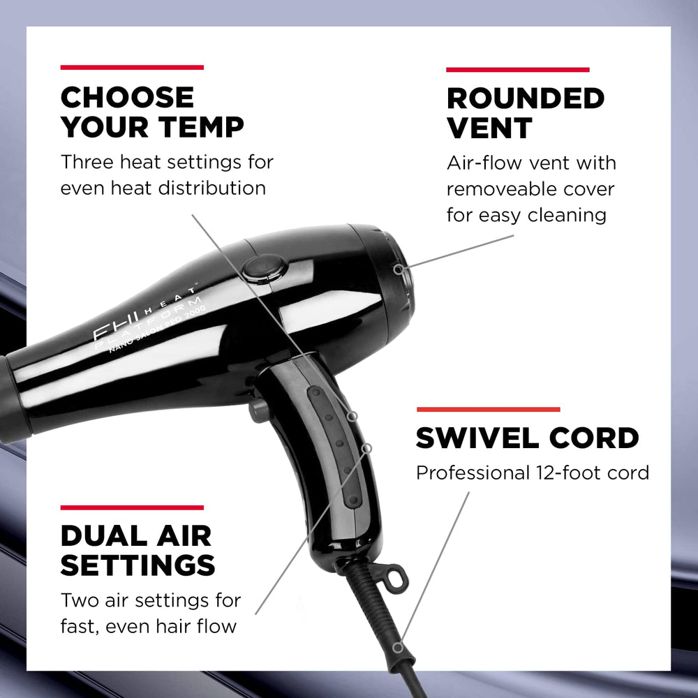 FHI Heat Platform Nano Salon Pro 2000 Powerful Tourmaline Ceramic Hair Dryer