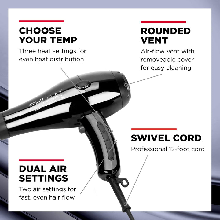 FHI Heat Platform Nano Salon Pro 2000 Powerful Tourmaline Ceramic Hair Dryer