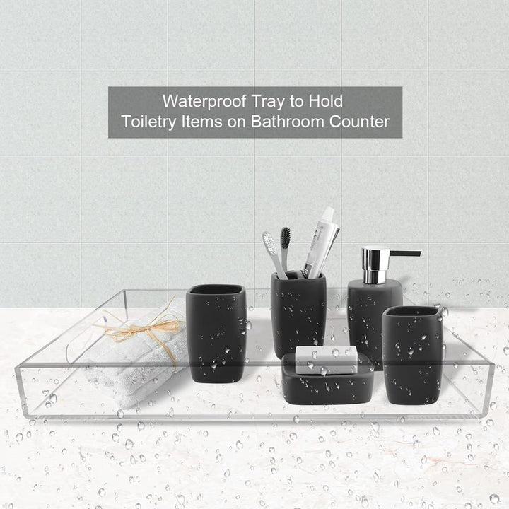 Acrylic Serving Tray 11x14 Inches -Spill Proof- Clear Decorative Tray Organiser for Ottoman Coffee Table Countertop with Handles
