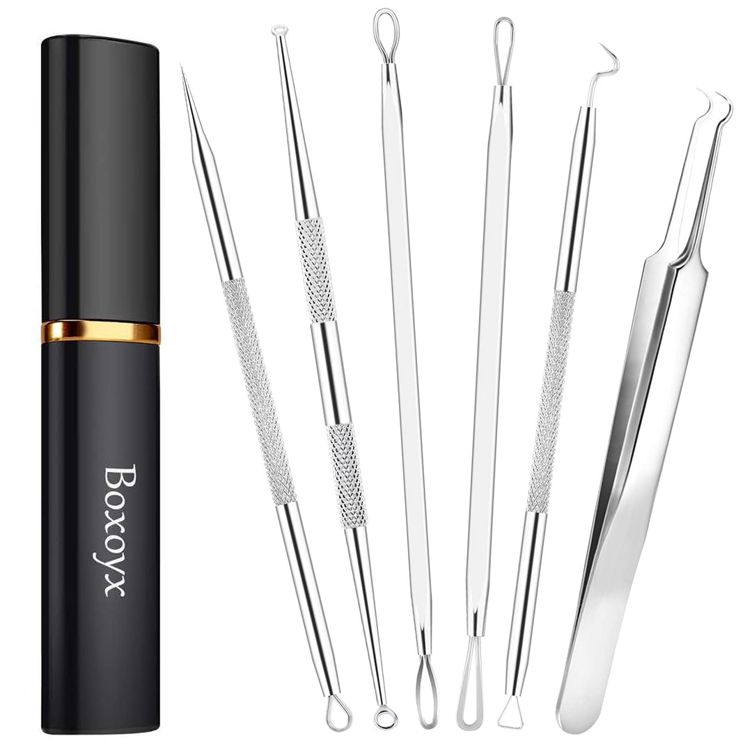 Pimple Popper Tool Kit - 6 Pcs Blackhead Remover Comedone Extractor Tool Kit with Metal Case for Quick and Easy Removal of Pimples, Blackheads, Zit Removing, Forehead, Facial and Nose(Silver)
