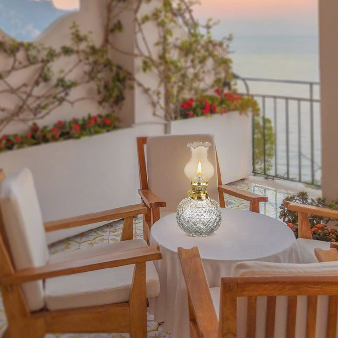 Spherical Classic Oil Lamp with Clear Glass Lampshade Adjustable Switch Kerosene Lamp Oil Lantern 7.08in Height