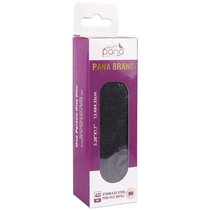 PANA 40 Pieces Large Black Pedi File Refill for Stainless Steel Foot File Sanding Foot Rasp - Easy Strip Peel Pedicure Refill Pads - Grit 80