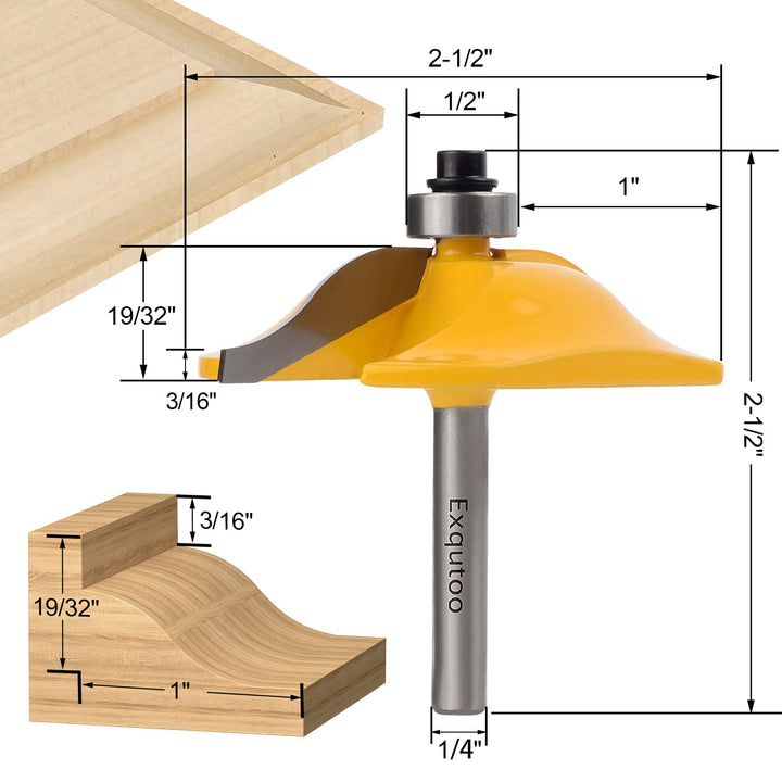 3PCS 1/4 Shank Router Bit Set, Raised Panel Cabinet Door Making Router Bits, Cemented Carbide Router Bits, Woodworking Tools Router Door &amp; Window Bits (Tenon Joint Cutter Diameter: 1-5/8)