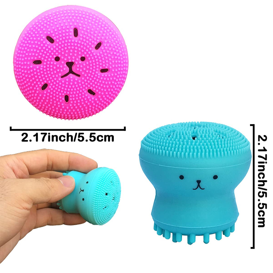 Facial Cleansing Brush Silicone Handheld Face Brush and Massager ,Octopus-Shaped Cleansing Brush for Deep Cleaning Gentle Exfoliating Skin Massage (Red+Blue(2Pcs)) (Blue+Red)