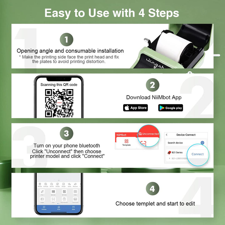 2 Inch Label Printer B21 with 230 Labels, Bluetooth Thermal Labels Maker Small Business Sticker Printers, Suits for All Purpose Labels Barcode Price Text, Compatible with iOS & Android (Green)