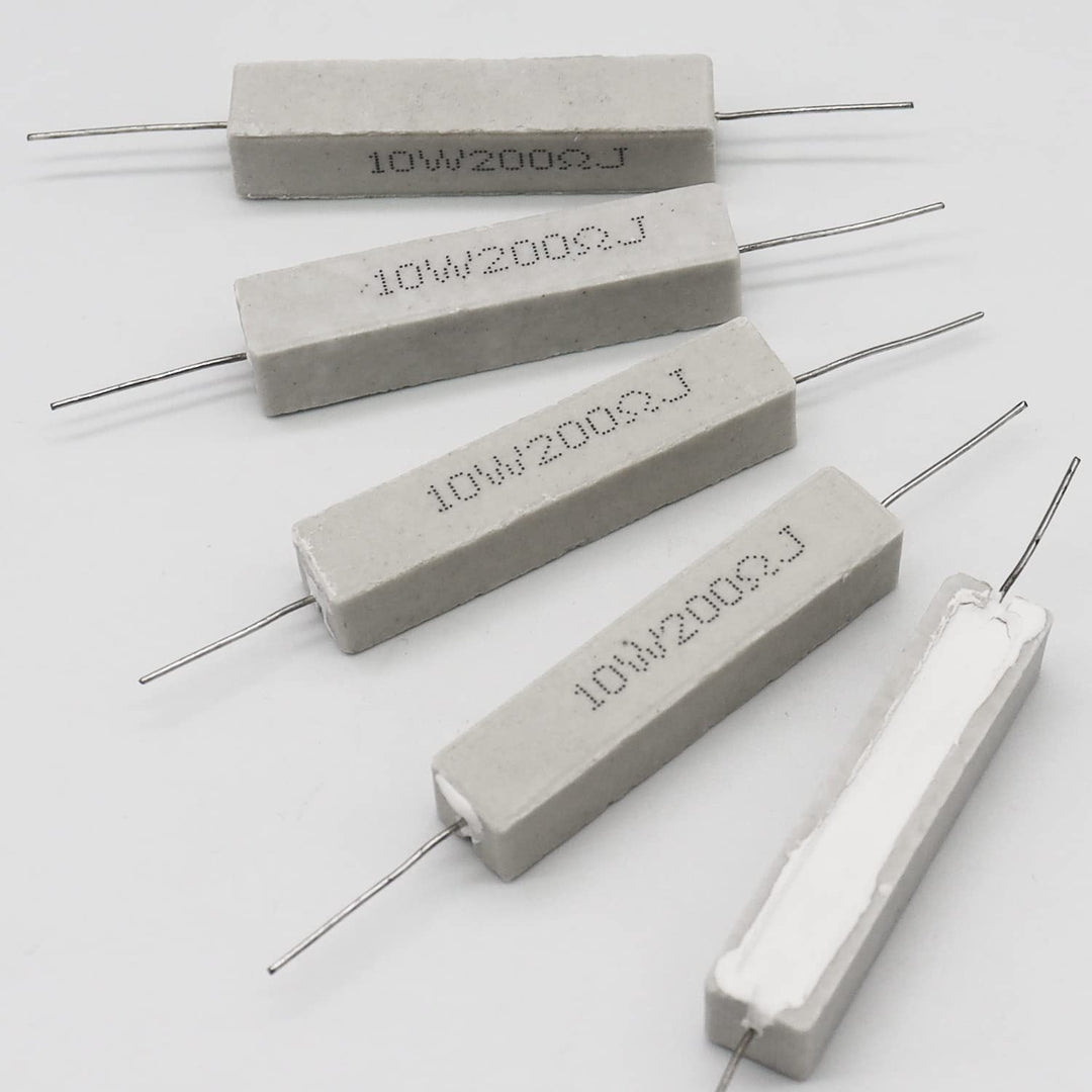 Cement Resistor,10 PCS 10w 200 ohm 5% Axial Lead Wire Resistor White Wound Fixed Ceramic Resistors Wirewound Power Flame Heat Moisture Resistance Precharge Horizontal