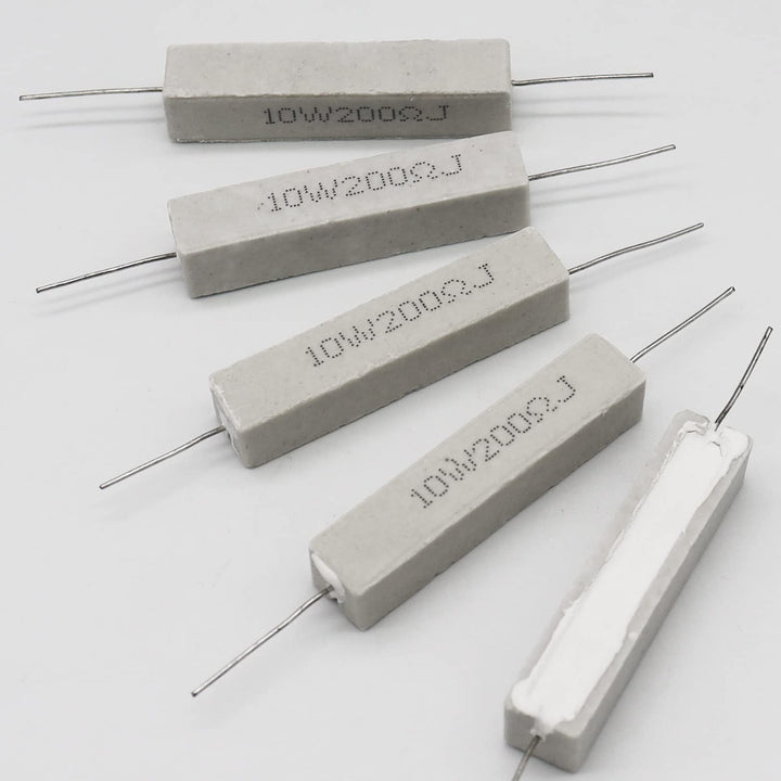 Cement Resistor,10 PCS 10w 200 ohm 5% Axial Lead Wire Resistor White Wound Fixed Ceramic Resistors Wirewound Power Flame Heat Moisture Resistance Precharge Horizontal