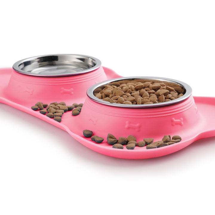 Pet Dog Bowls 2 Stainless Steel Dog Bowl with No Spill Non-Skid Silicone Mat + Pet Food Scoop Water and Food Feeder Bowls for Feeding Small Medium Large Dogs Cats Puppies (S, Pink)