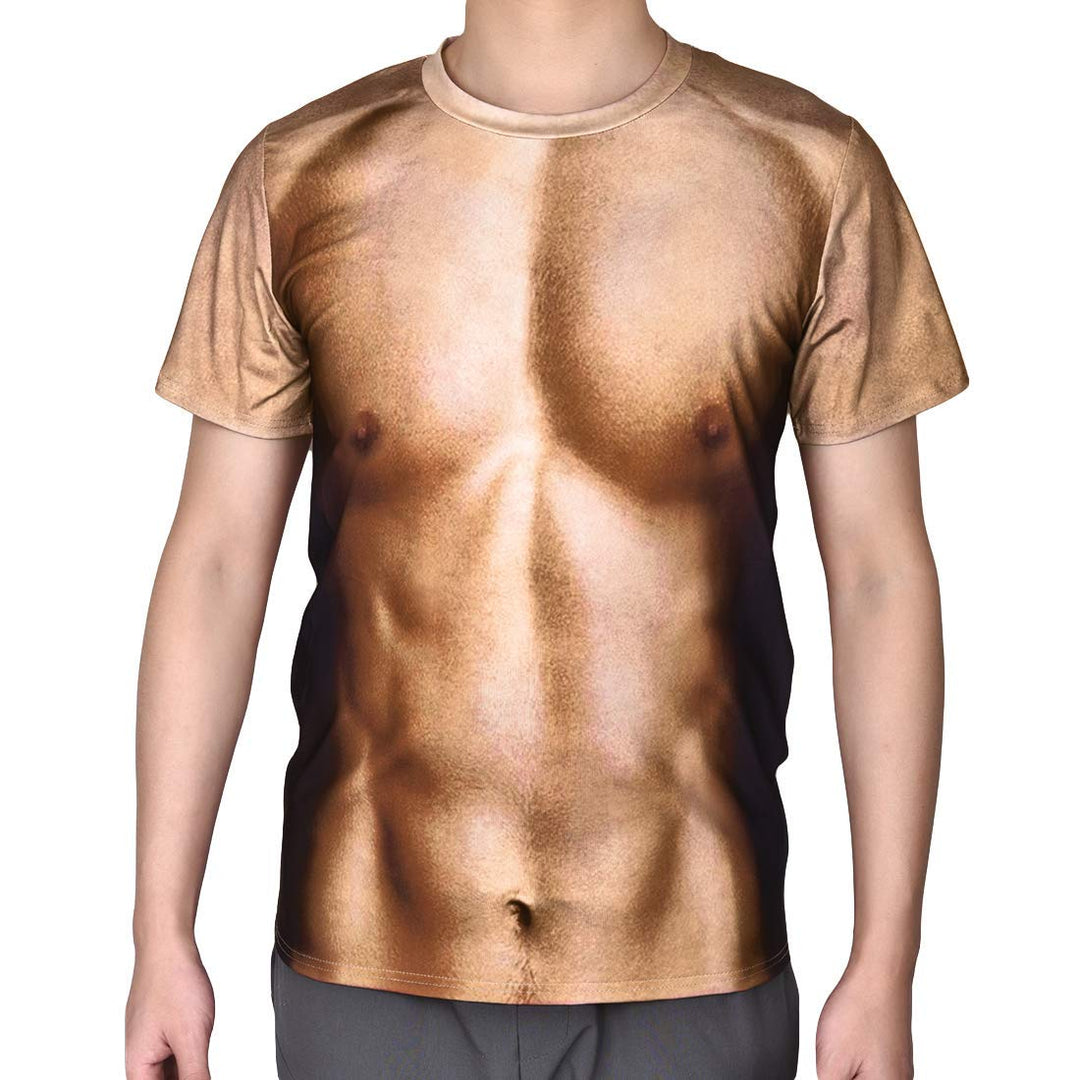 Fake Muscle T Shirts for Men Funny Muscle Graphic Costume T-Shirt Tees L