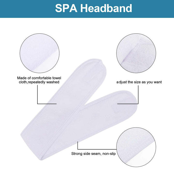 4 Counts Spa Facial Headband Head Wrap Terry Cloth Headband Stretch Towel With Magic Tape For Bath, Makeup And Sport, 3.5&amp;Quot; Wide (White)