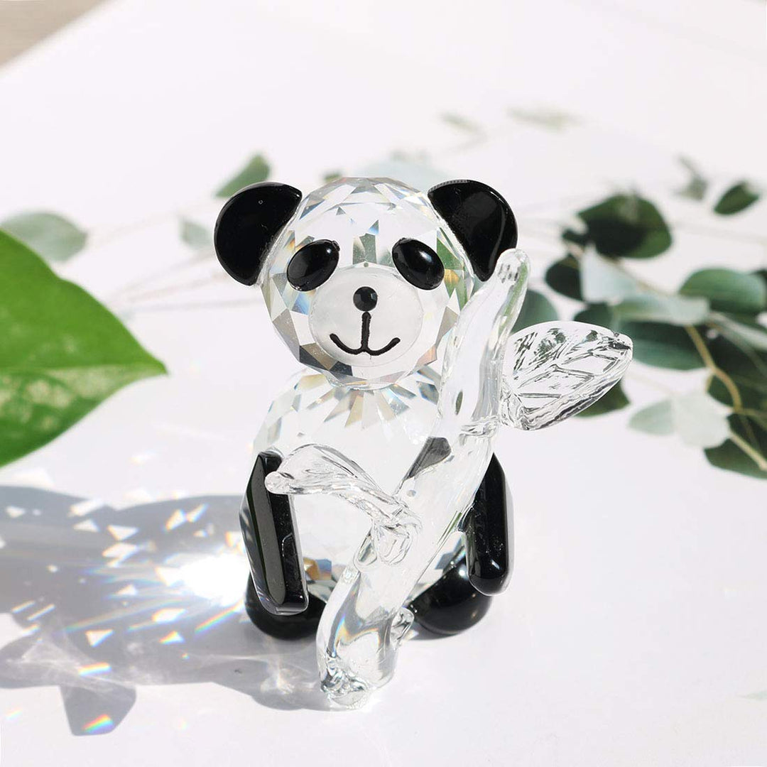 H&amp;D HYALINE &amp; DORA Cute Crystal Glass Panda Figurine with Bamboo for Home Office Decor