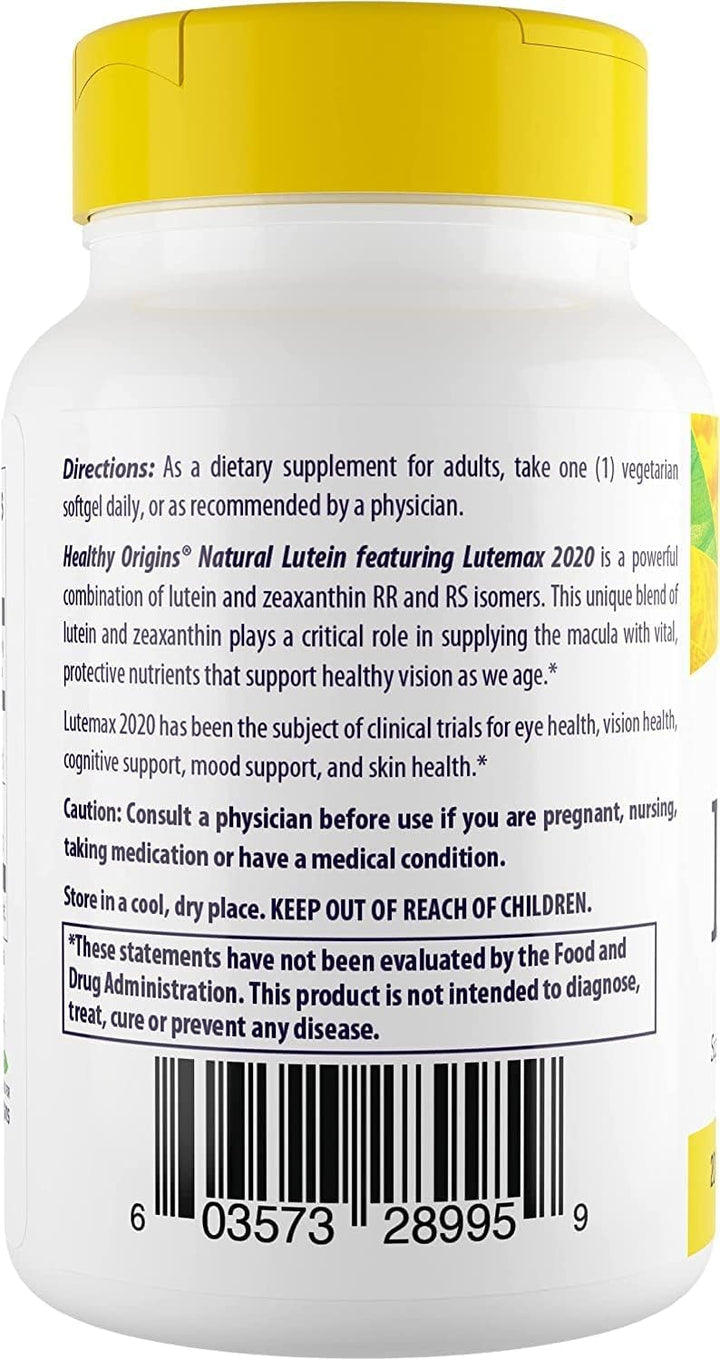 Lutein 20 mg (Lutemax 2020 with Zeaxanthin, Non-GMO, Vegan, Eye Support), 60 Veggie Gels