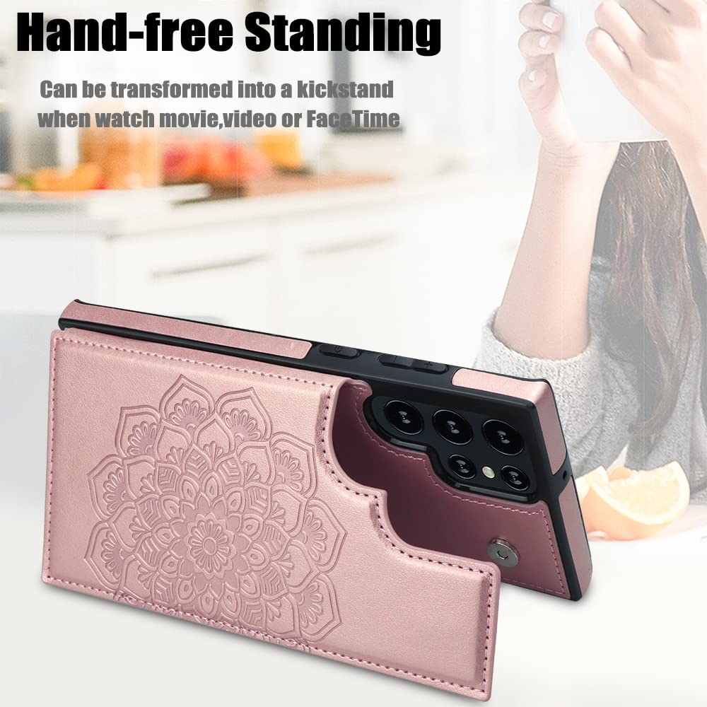 MMHUO for Samsung S22 Ultra Case With Card Holder,Flowe