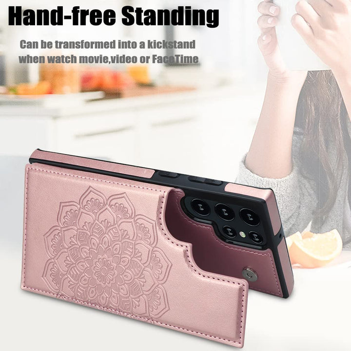 MMHUO for Samsung S22 Ultra Case With Card Holder,Flowe