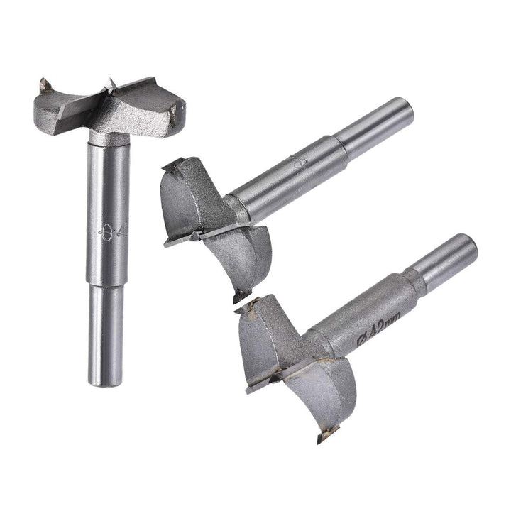 Forstner Wood Boring Drill Bits 38mm 40mm 42mm Dia. Hole Saw Carbide Alloy Steel Tip Round Shank Cutting for Hinge Plywood Wood Tool 3in1 Set