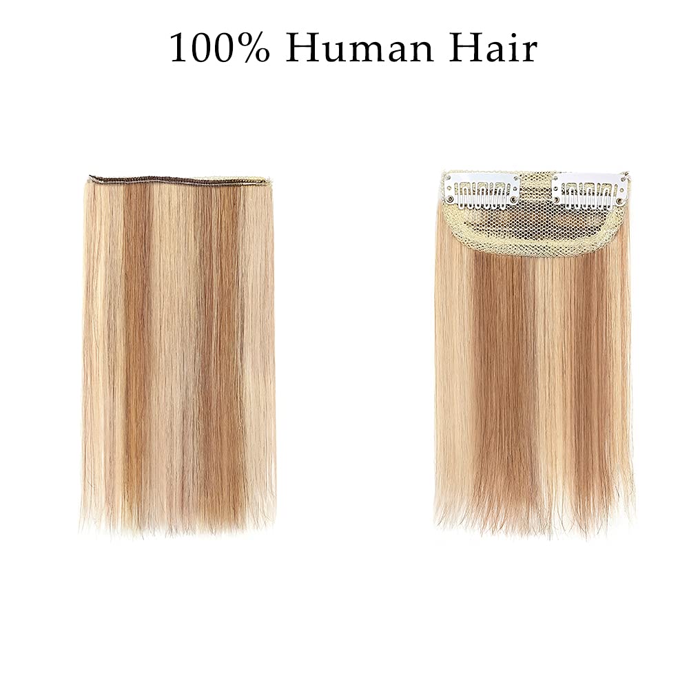 Clip in Remy Hair Piece Human Hair Invisible Hairpin Hairpiece for Women with Thinning Hair Bald Patch 12 inch Hair Cushion Straight Remy Hair for Adding Volume 1 piece Lightweight Dark Black #1