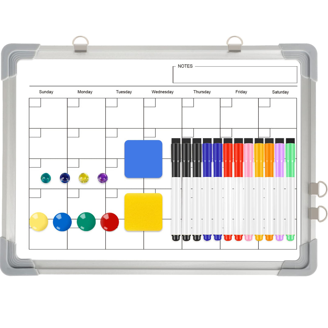 Monthly Calendar Dry Erase Whiteboard for Wall, 16 x 12 Magnetic WhiteBoard, Portable Hanging Double-Sided White Board for Office Drawing Kitchen Planning Memo, School Home Memo to Do List