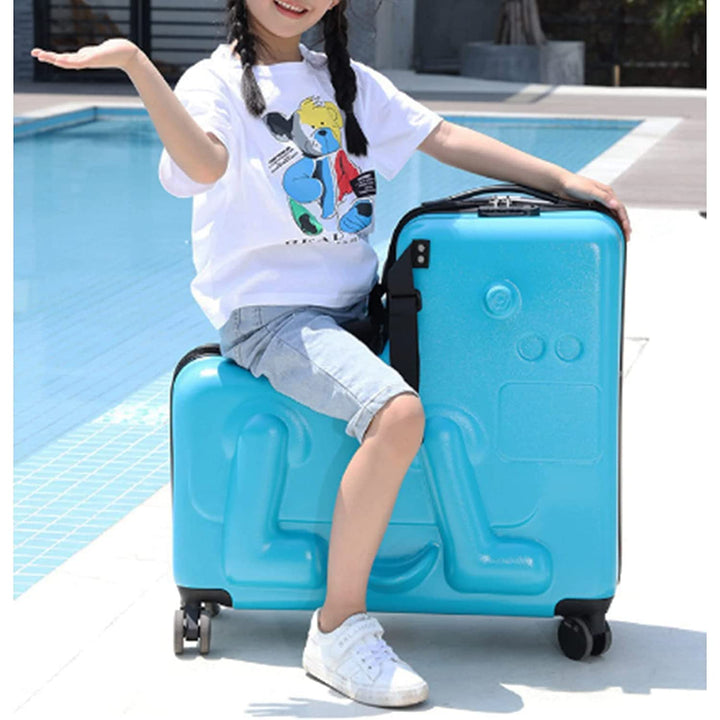 Kids Ride-On Luggage, 24 Inch Portable Trolley Luggage with Universal Wheel, Waterproof Unisex Boys Girls Travel Suitcase with Lock Rideable Luggage, Aged 6-12 Years Old