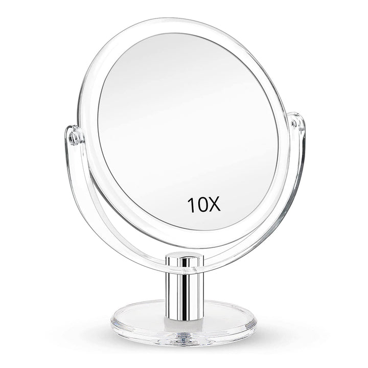 Magnifying Makeup Mirror Double Sided, 1X 10X Magnification Mirror, Table Top Vanity Mirror, Transparent, Framed, Tabletop Mount, Round
