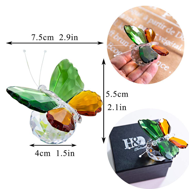 H&amp;D Crystal Butterfly Collectible Present, Handmade Art Glass Animal Figurine, Gift Boxed
