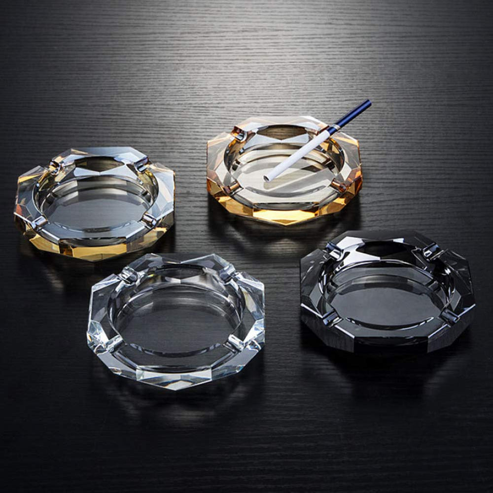 Crystal Glass Ashtray, Octagon Ash tray Cigar Cigarettes Ashtray Holder Office Home Desktop Tabletop Decoration,Crystal Gold