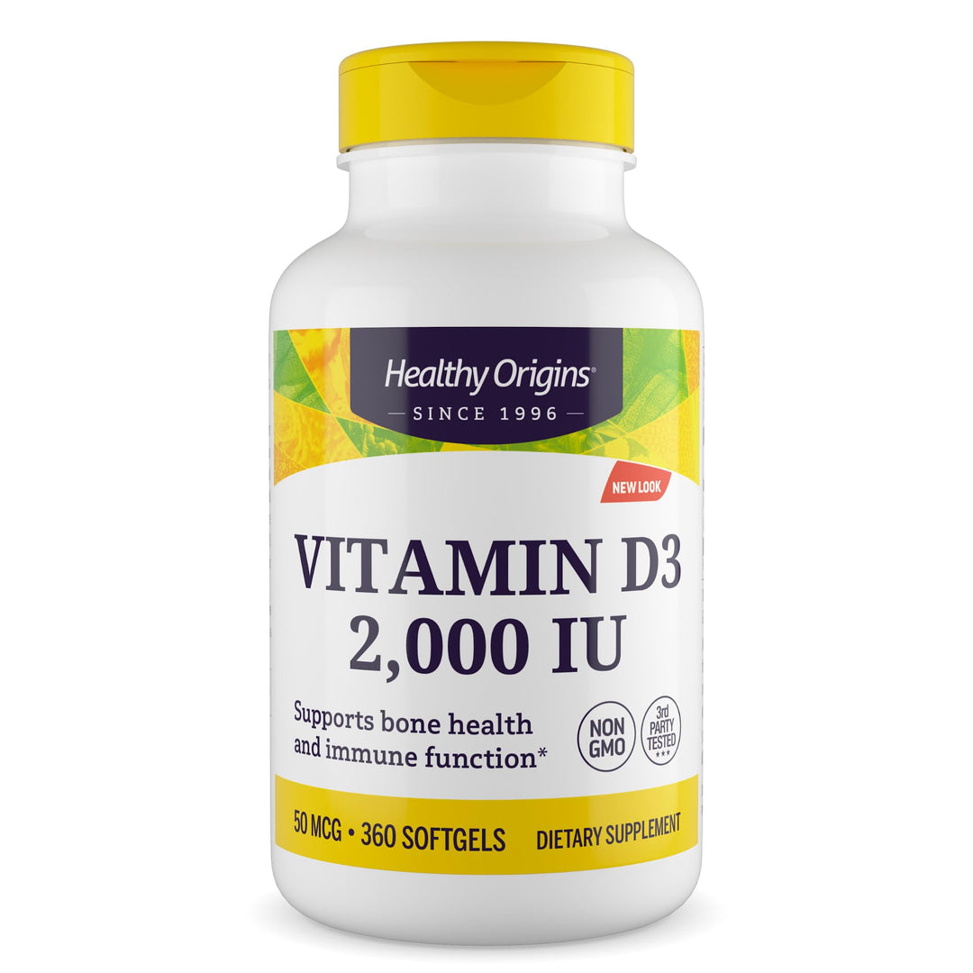 Healthy Origins Vitamin D3 (Lanolin) 2,000 IU Softgel - Bone Health and Immune Support Supplement - Easily Absorbable Vitamin D Supplements - Gluten-Free Vitamin D3 Supplement - 360 Softgels