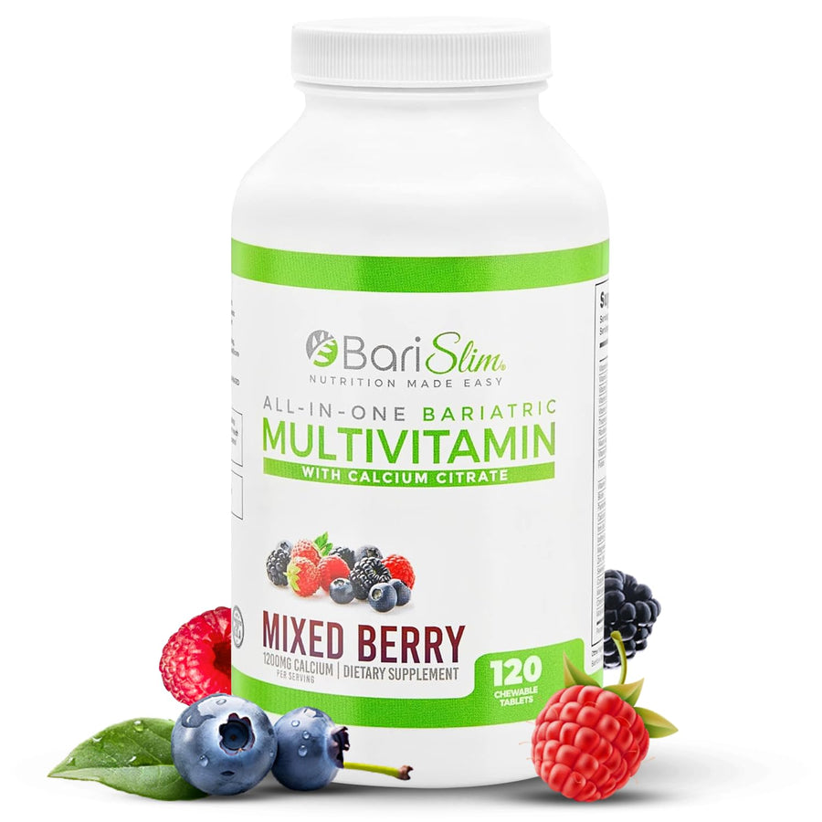 All-in-One Bariatric Chewable Multivitamin Tablets w/Calcium Citrate - Bariatric Vitamin for Post Bariatric Surgery Including Gastric Bypass & Gastric Sleeve | Mixed Berry (120 Count)