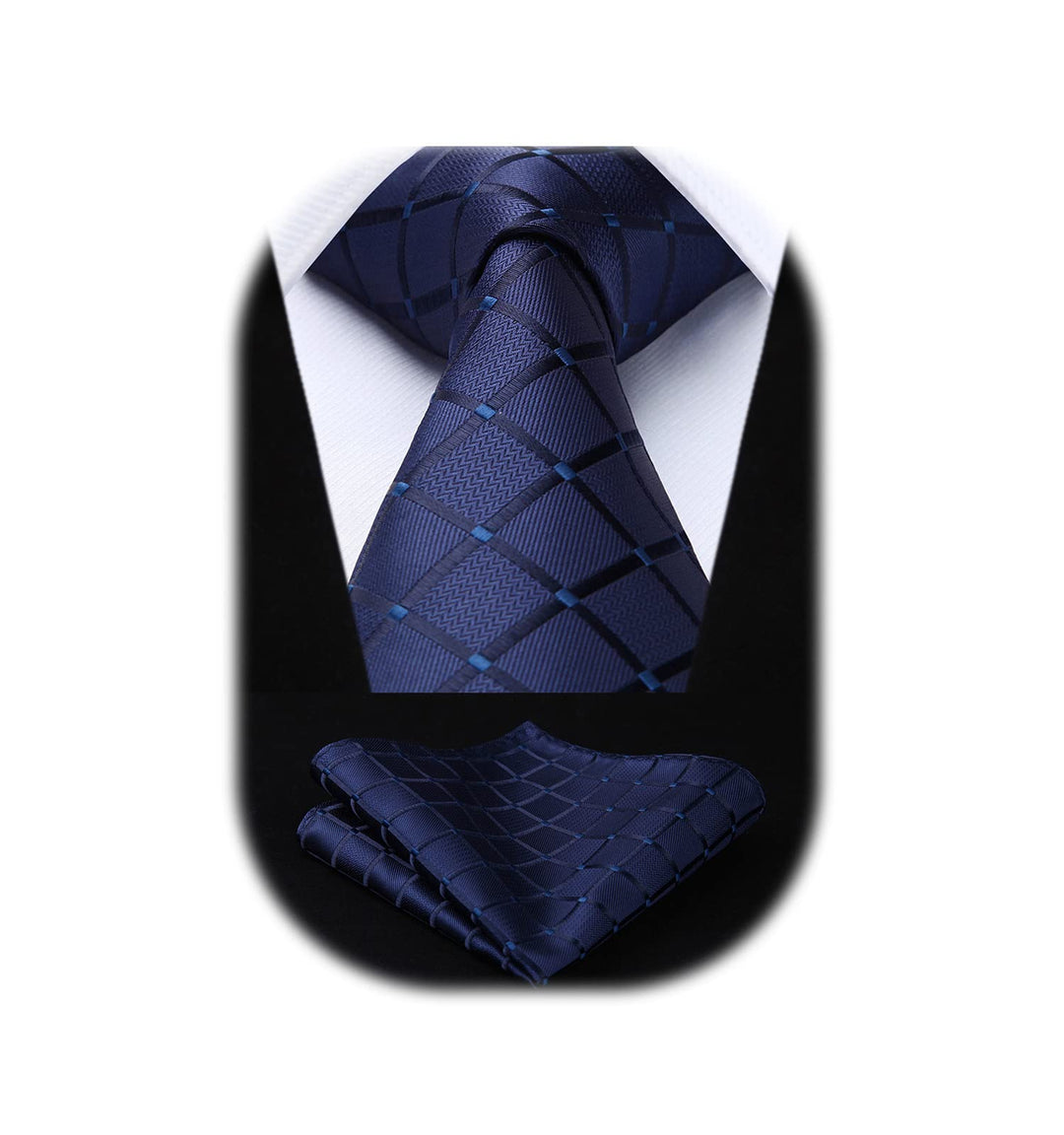 HISDERN Blue Long Ties for Men Polka Dots Tie and Pocke