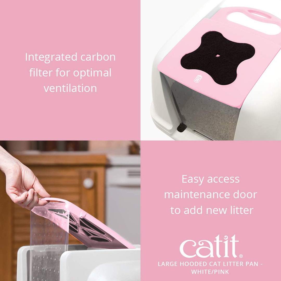 Hooded Cat Litter Pan, White/Pink