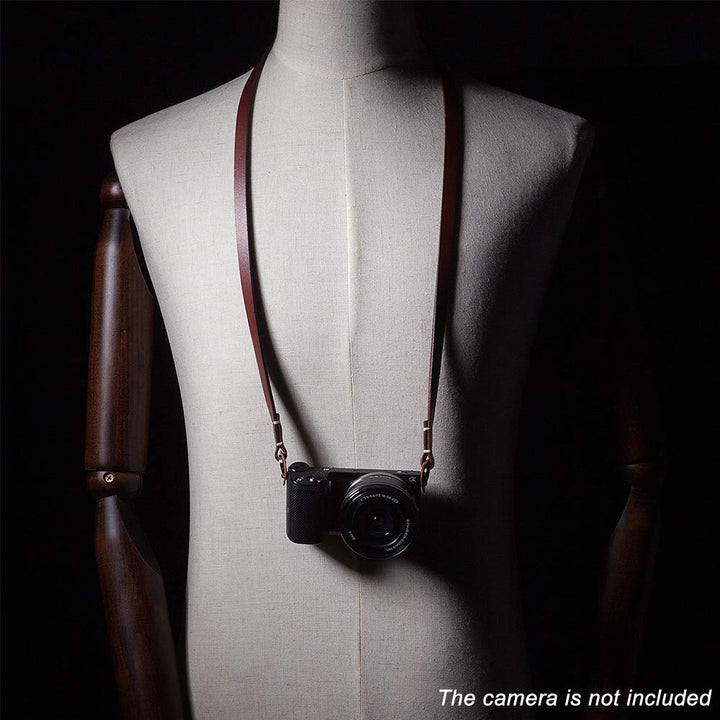Genuine Leather Camera Neck Shoulder Strap Compatible with Fujifilm Sony Olympus Panasonic Lecia Canon Nikon Mirrorless Compact Cameras (Brown, Retro Style, Slim Belt)